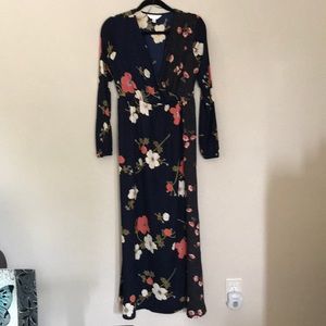 Wrap long sleeve long dress